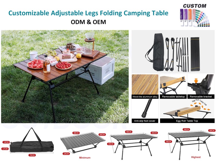 Masă de camping pliabilă cu picioare reglabile