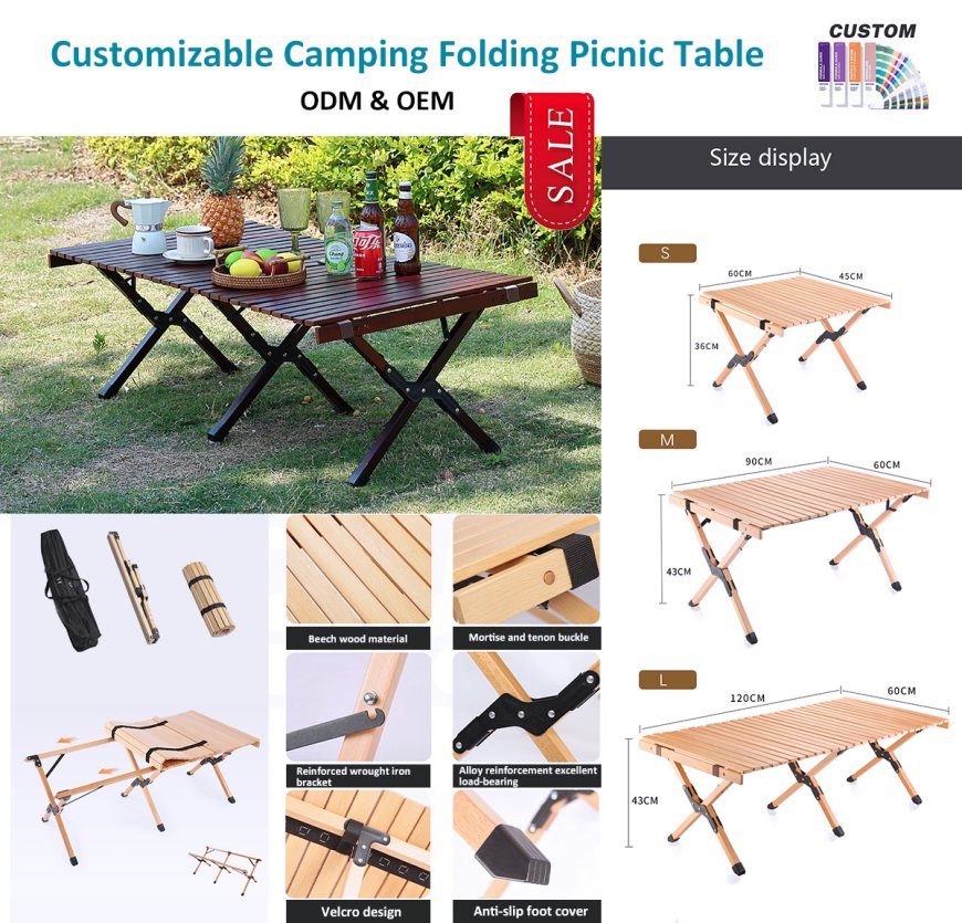 Îți place această masă de camping pliabilă din lemn?