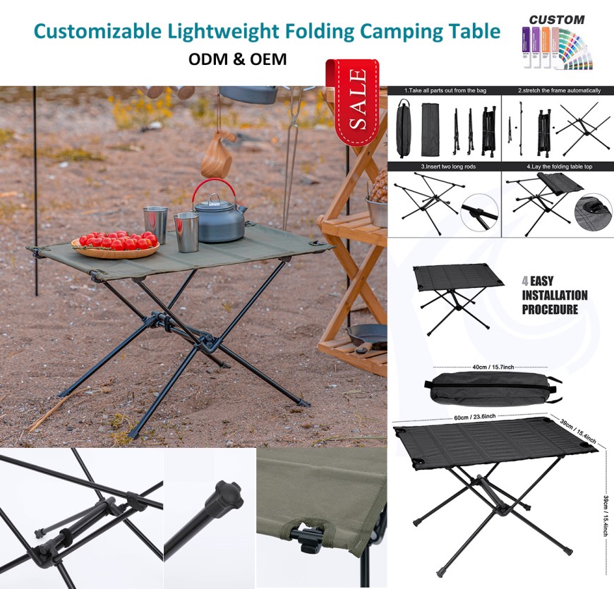 Masa de camping portabila compacta din material lavabil