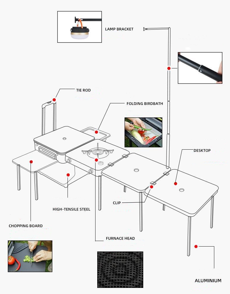 Noua statie de gatit in aer liber, cutie multifunctionala integrata cu roti