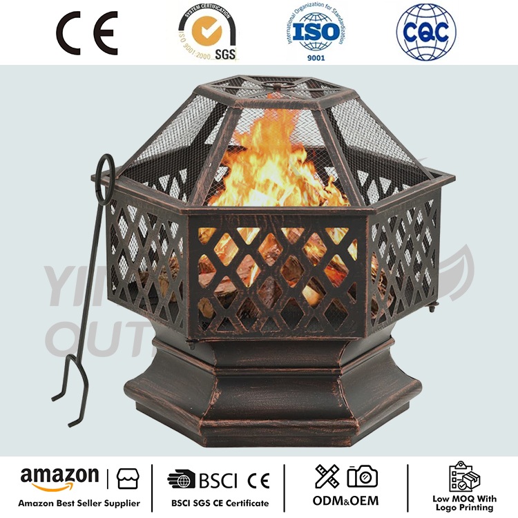 Focar din oțel cu finisaj din lemn hexagonal din bronz